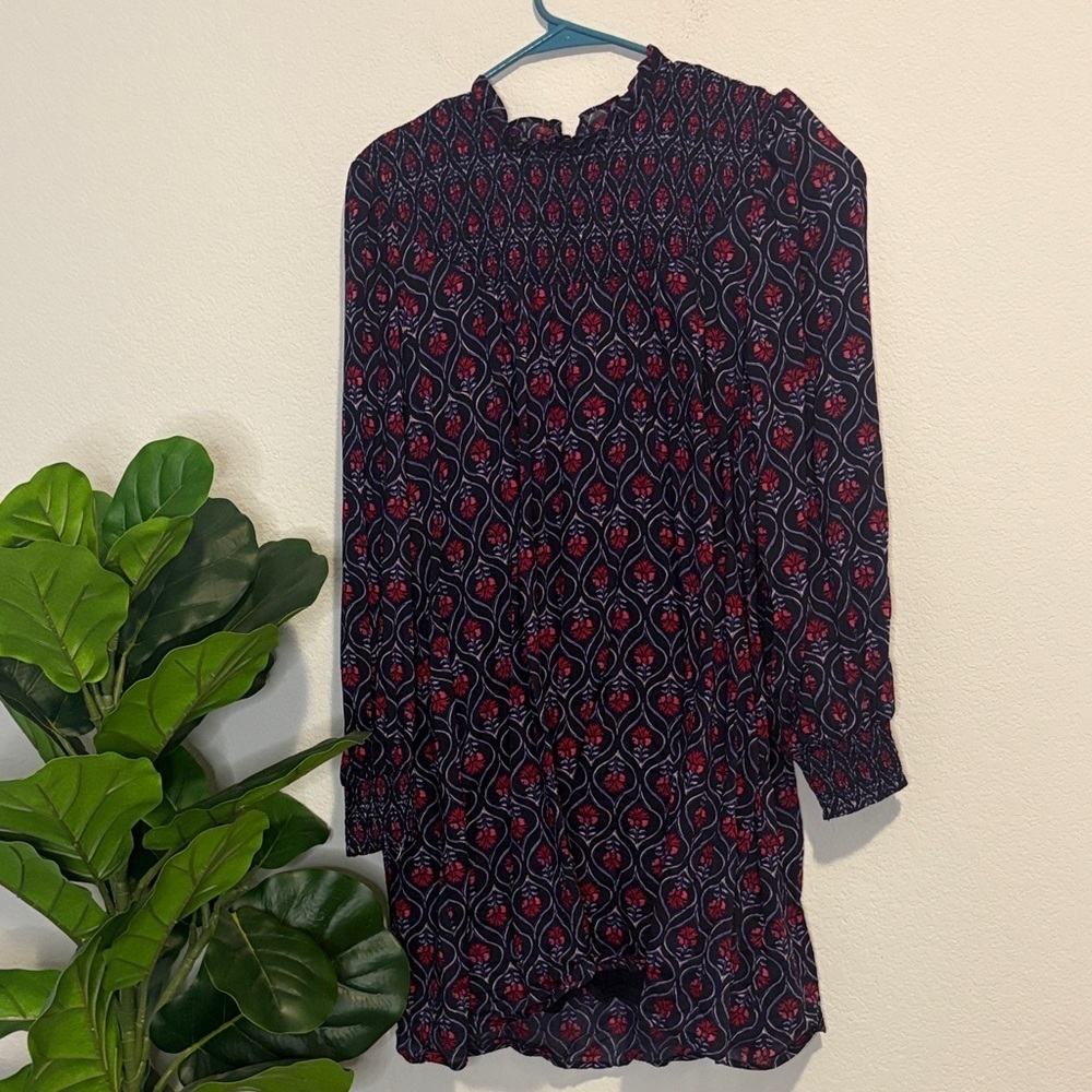 Mud Pie Navy Dress with Red pink Floral Pattern size large 100% cotton